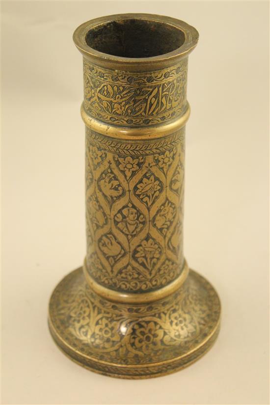 A Persian cast brass torch stand, Qajar dynasty, 22.5cm